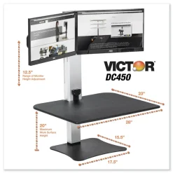 Victor 28 in. x 23 in. x 20.25 in. High Rise Electric Dual Monitor Standing Desk Workstation - Black/Aluminum