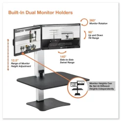 Victor 28 in. x 23 in. x 20.25 in. High Rise Electric Dual Monitor Standing Desk Workstation - Black/Aluminum