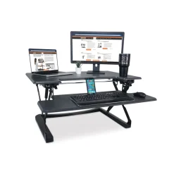 Victor 36 in. x 31.25 in. x 5.25 in. to 20 in. High Rise Height Adjustable Standing Desk with Keyboard Tray - Gray/Black