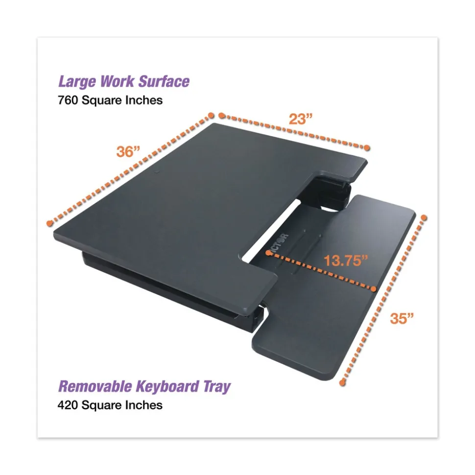 Victor 36 in. x 31.25 in. x 5.25 in. to 20 in. High Rise Height Adjustable Standing Desk with Keyboard Tray - Gray/Black