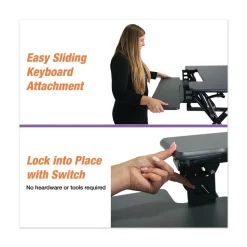 Victor 36 in. x 31.25 in. x 5.25 in. to 20 in. High Rise Height Adjustable Standing Desk with Keyboard Tray - Gray/Black