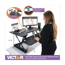 Victor 36 in. x 31.25 in. x 5.25 in. to 20 in. High Rise Height Adjustable Standing Desk with Keyboard Tray - Gray/Black