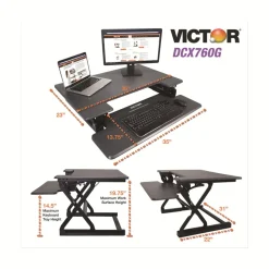Victor 36 in. x 31.25 in. x 5.25 in. to 20 in. High Rise Height Adjustable Standing Desk with Keyboard Tray - Gray/Black
