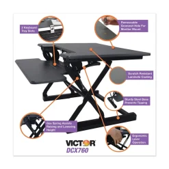 Victor 36 in. x 31.25 in. x 5.25 in. to 20 in. High Rise Height Adjustable Standing Desk with Keyboard Tray - Gray/Black