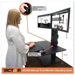 Victor DC350A High Rise 28 in. x 23 in. x 10.5 in. to 15.5 in. Dual Monitor Standing Desk Workstation - Black