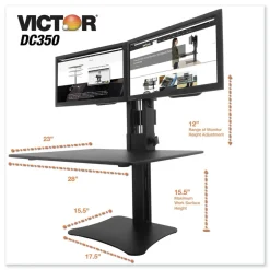 Victor DC350A High Rise 28 in. x 23 in. x 10.5 in. to 15.5 in. Dual Monitor Standing Desk Workstation - Black
