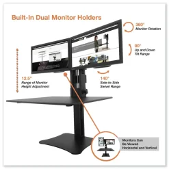 Victor DC350A High Rise 28 in. x 23 in. x 10.5 in. to 15.5 in. Dual Monitor Standing Desk Workstation - Black