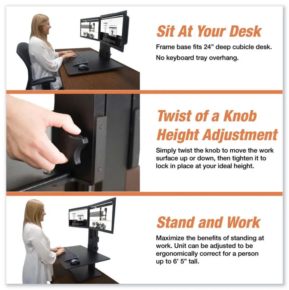 Victor DC350A High Rise 28 in. x 23 in. x 10.5 in. to 15.5 in. Dual Monitor Standing Desk Workstation - Black