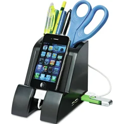 Victor Smart Charge Pencil Cup with USB Charging Hub - Black