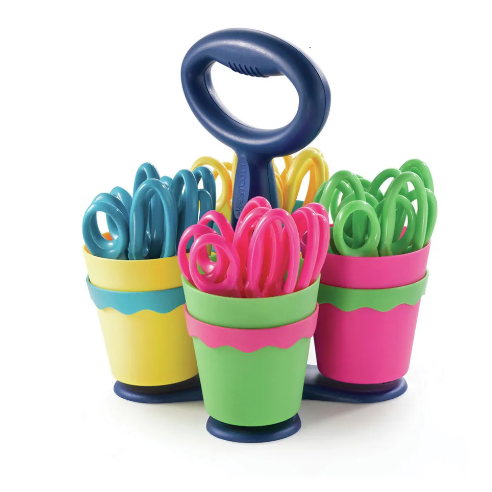 Westcott 5 in. Long 2 in. Cut Length Scissor Caddy with Kids' Scissors - Straight Assorted Color Handles