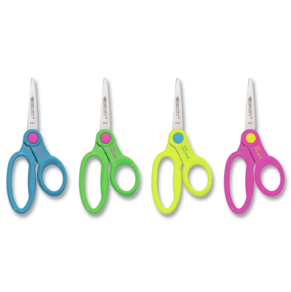 Westcott 5 in. Long 2 in. Cut Length Scissor Caddy with Kids' Scissors - Straight Assorted Color Handles