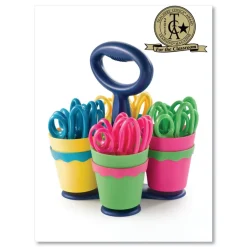 Westcott 5 in. Long 2 in. Cut Length Scissor Caddy with Kids' Scissors - Straight Assorted Color Handles