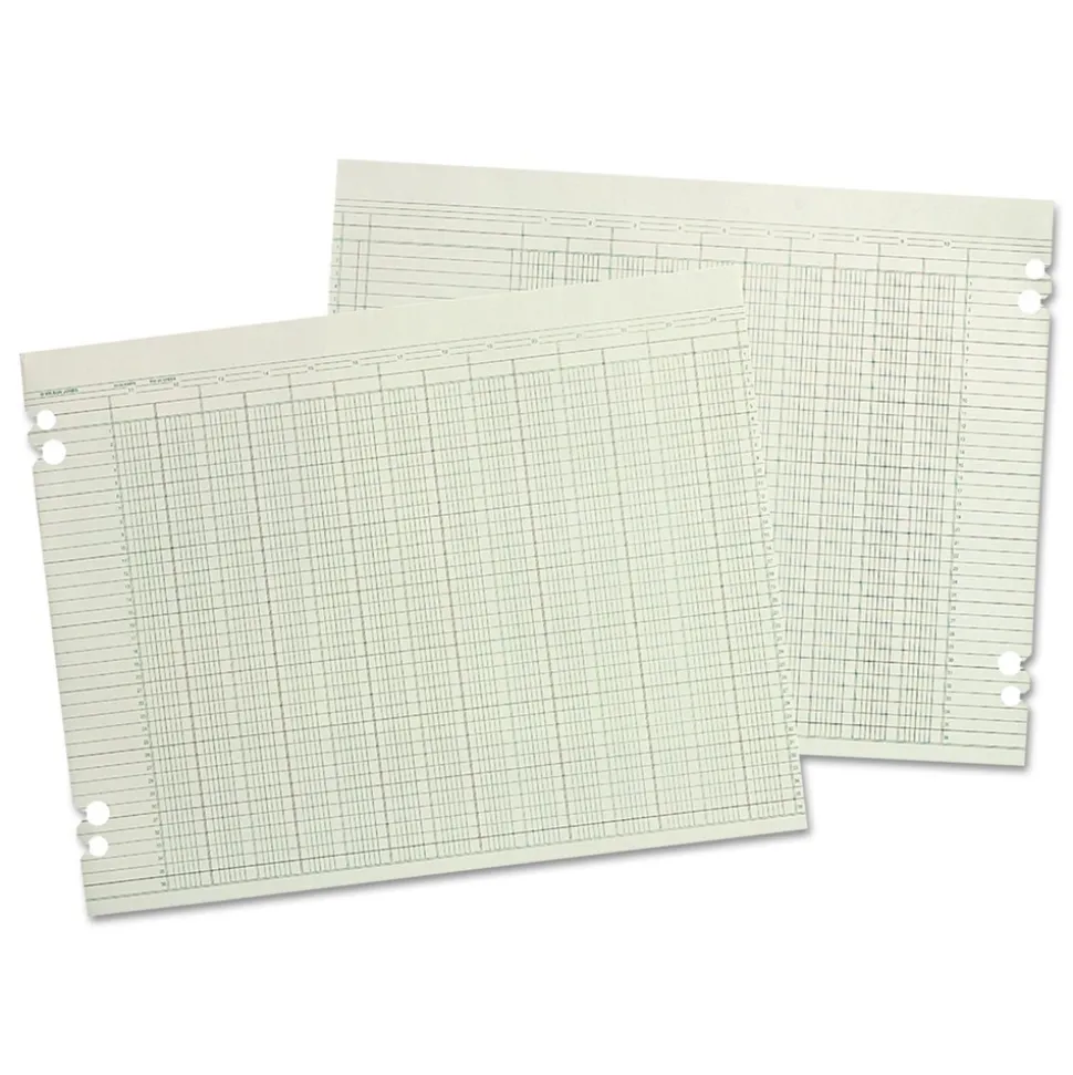 Wilson Jones 30 Columns 11 in. x 17 in. Loose Sheet Accounting Sheets - Green (100/Pack)