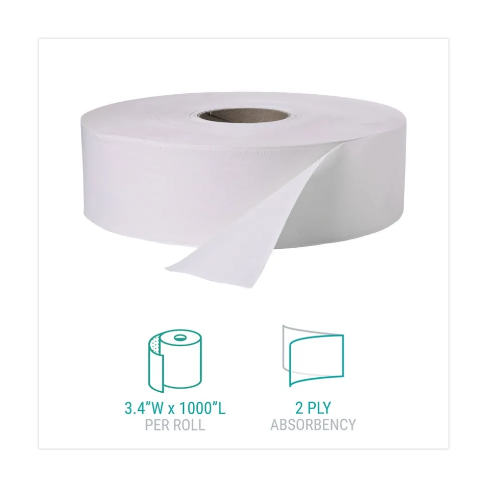 Windsoft 3.4 in. x 1000 ft. 2 Ply Septic Safe Jumbo Roll Bath Tissue - White (12 Rolls/Carton)