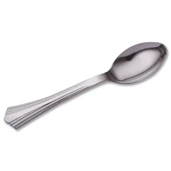 WNA 6 1/4 in. Reflections Design Heavyweight Plastic Spoons - Silver (600/Carton)