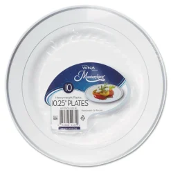 WNA RSM101210WS 10.25 in. Diameter Masterpiece Plastic Plates - White/Silver (120/Carton)