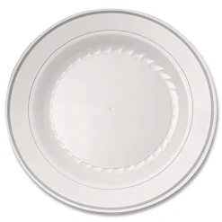 WNA RSM101210WS 10.25 in. Diameter Masterpiece Plastic Plates - White/Silver (120/Carton)