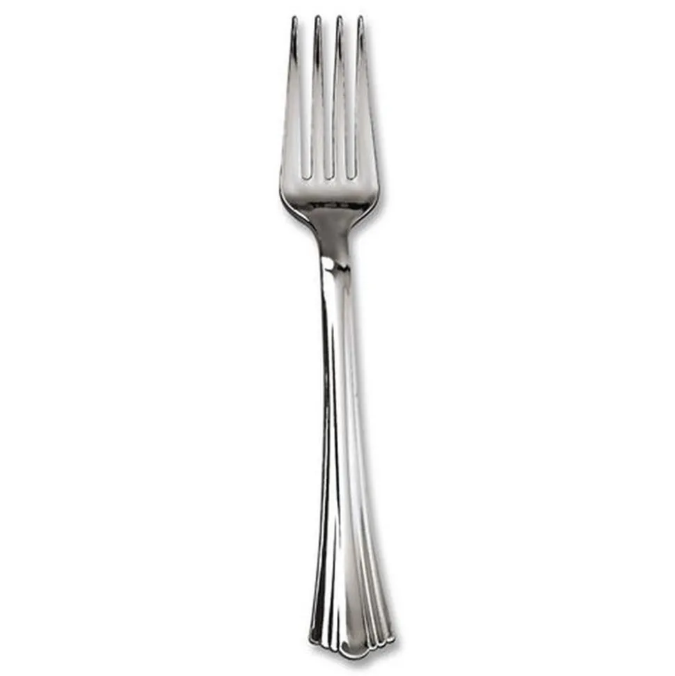 WNA WNA REF320FK Reflections Heavyweight Plastic Utensils Fork - Silver (320/Carton)