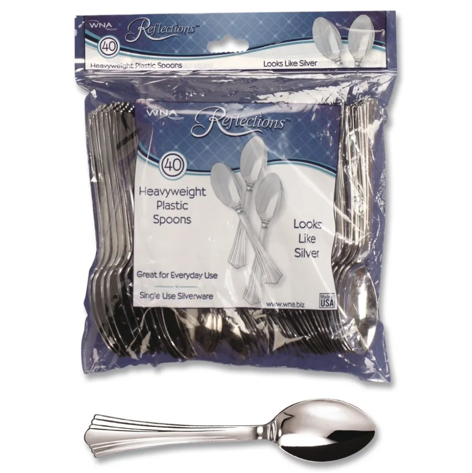 WNA WNA REF320SP 6.25 in. Reflections Heavyweight Plastic Utensils Spoon - Silver (320/Carton)