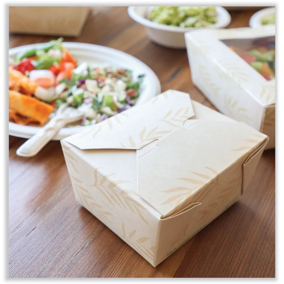 World Centric 4.2 in. x 5.2 in. x 2.5 in. 26 oz. Sugarcane No Tree Folded Takeout Containers - Natural (450/Carton)
