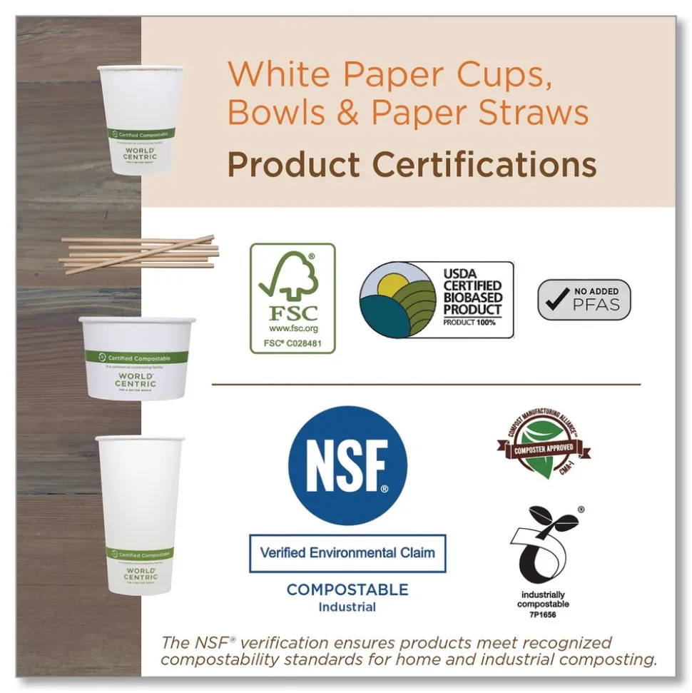 World Centric 8 oz. Paper Hot Cups - White (1000/Carton)