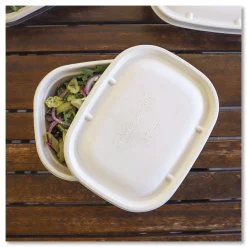 World Centric CTLSCU3LF 8.9 in. x 6.9 in. x 0.4 in. Paper Fiber Lids for Fiber Containers - Natural (400/Carton)