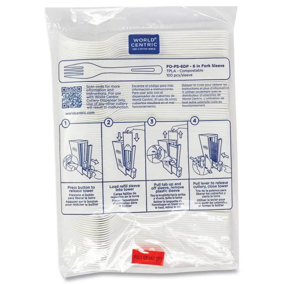 World Centric FO-PS-6DP Cutlery Dispenser Plastic Fork Refills - White (10/Carton)