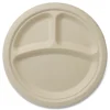 World Centric PLSC9TLFS 9 in. Diameter 3-Compartment Paper Fiber Plates - Natural (1000/Carton)