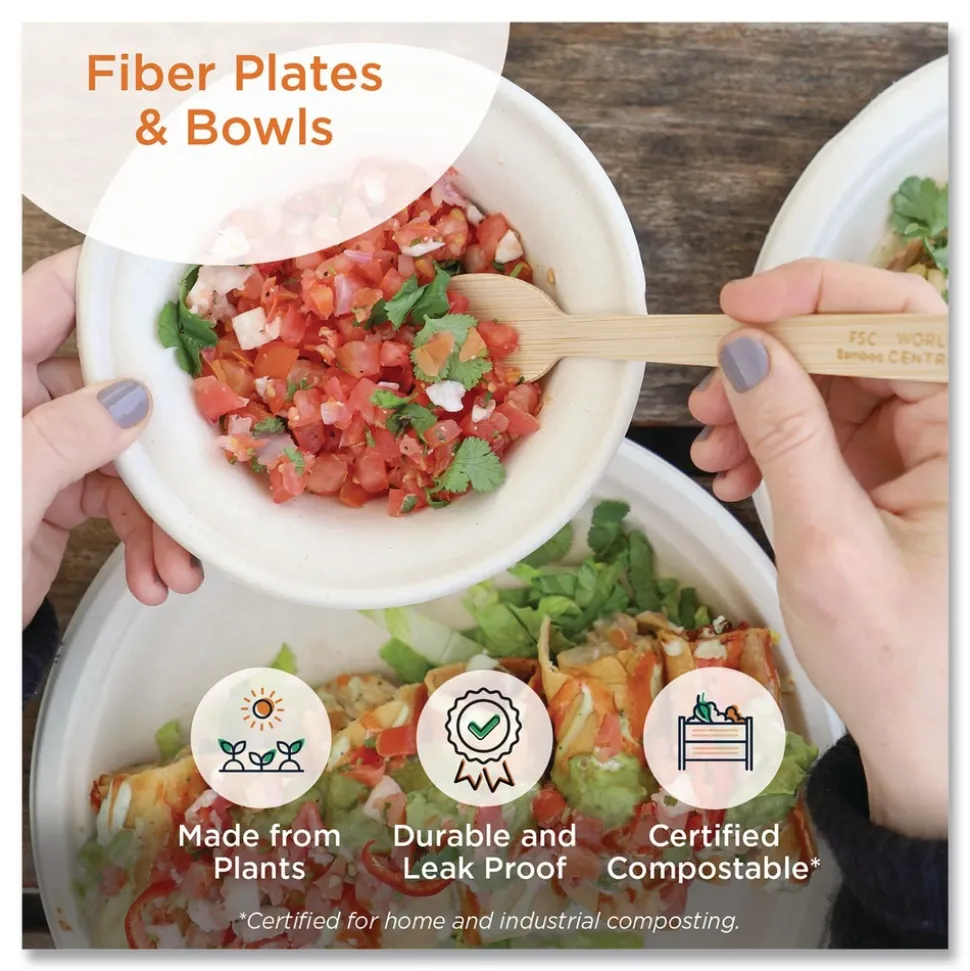 World Centric PLSC9TLFS 9 in. Diameter 3-Compartment Paper Fiber Plates - Natural (1000/Carton)