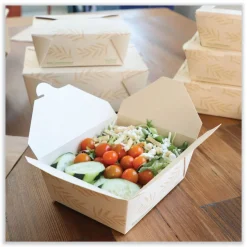 World Centric TO-NT-3 6.25 in. x 8.7 in. x 2.5 in. 65 oz. Sugarcane No Tree Folded Takeout Containers - Natural (200/Carton)