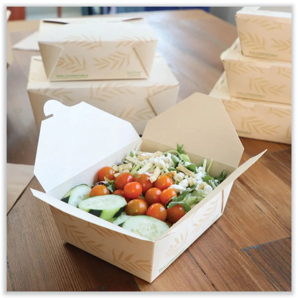 World Centric TO-NT-3 6.25 in. x 8.7 in. x 2.5 in. 65 oz. Sugarcane No Tree Folded Takeout Containers - Natural (200/Carton)