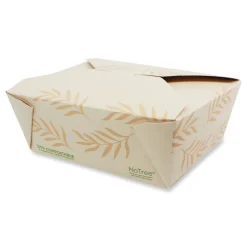 World Centric TO-NT-8 5.5 in. x 6.9 in. x 2.5 in. 46 oz. Sugarcane No Tree Folded Takeout Containers - Natural (300/Carton)