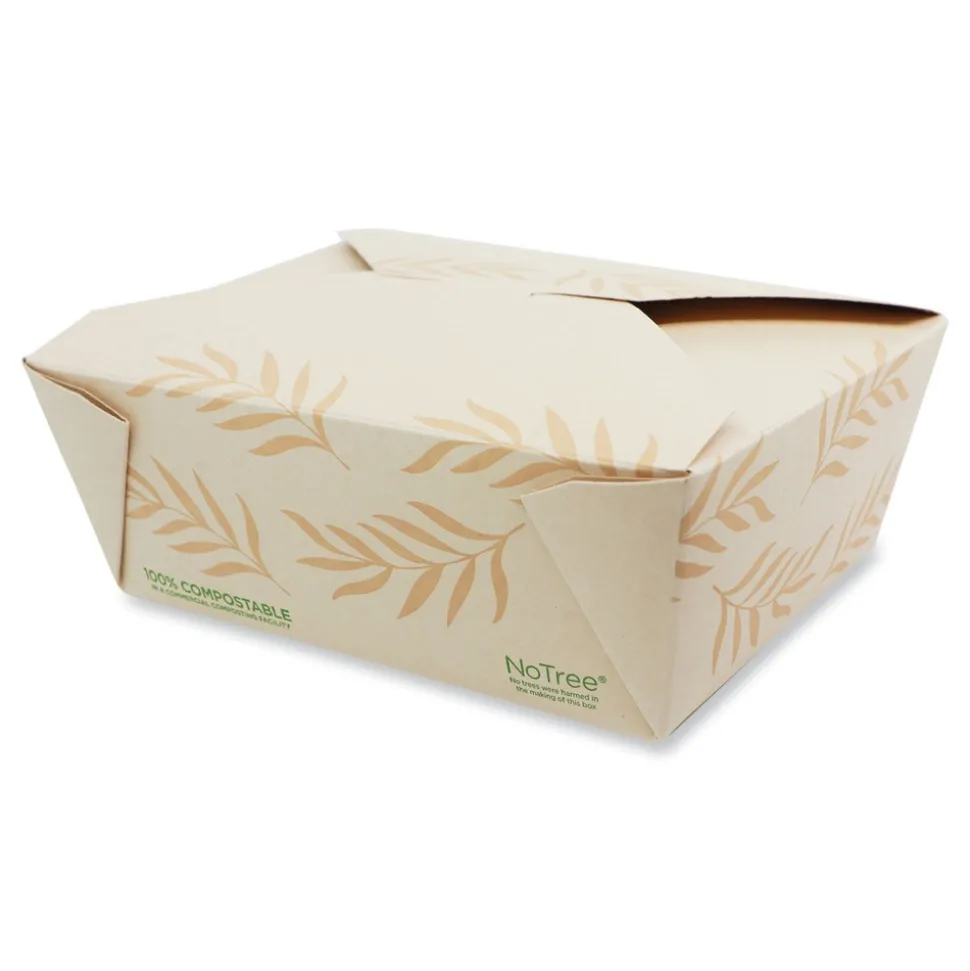 World Centric TO-NT-8 5.5 in. x 6.9 in. x 2.5 in. 46 oz. Sugarcane No Tree Folded Takeout Containers - Natural (300/Carton)