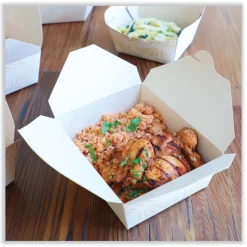 World Centric TO-NT-8 5.5 in. x 6.9 in. x 2.5 in. 46 oz. Sugarcane No Tree Folded Takeout Containers - Natural (300/Carton)