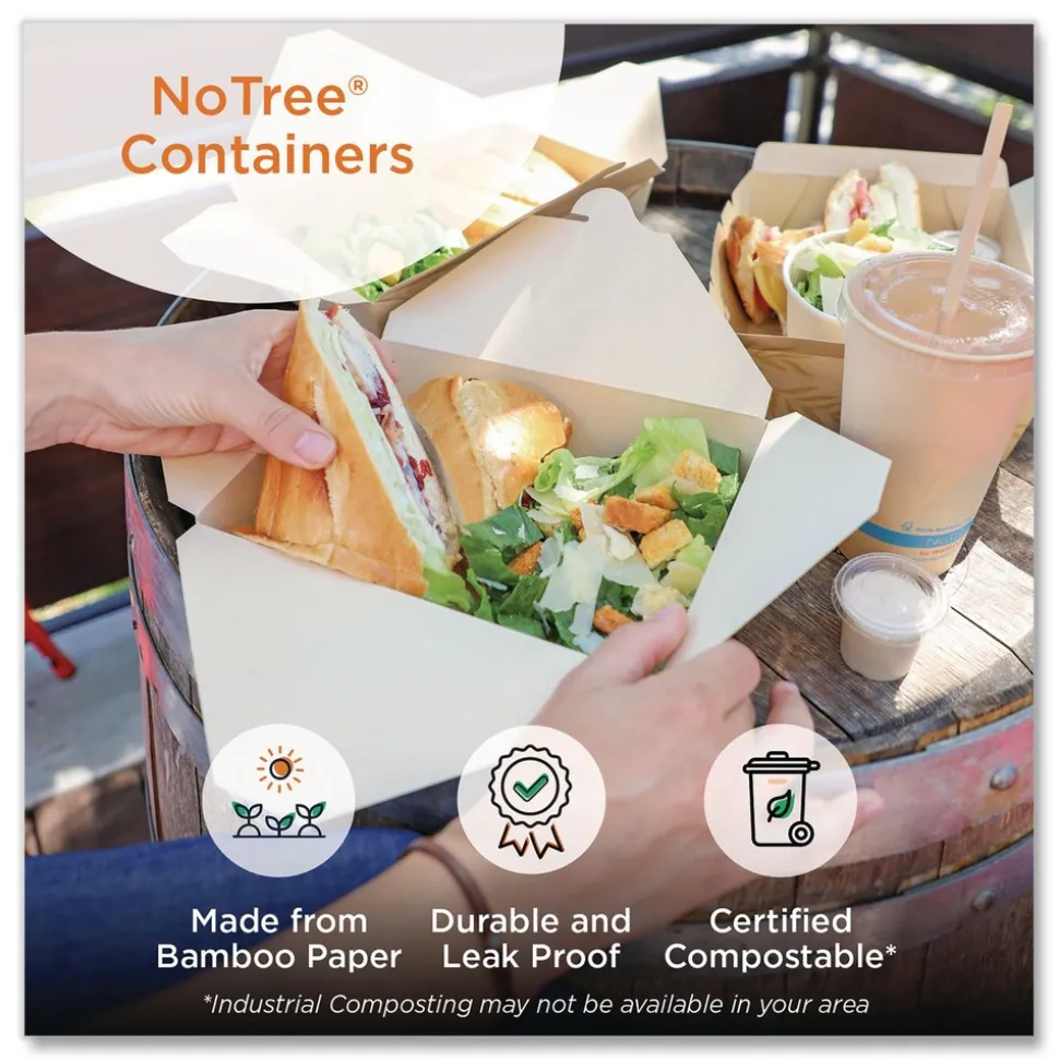 World Centric TO-NT-8 5.5 in. x 6.9 in. x 2.5 in. 46 oz. Sugarcane No Tree Folded Takeout Containers - Natural (300/Carton)