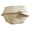 World Centric TO-SC-U15B-LFP 6.5 in. x 6 in. x 3.2 in. Paper Burger Box Fiber Hinged Containers - Natural (500/Carton)