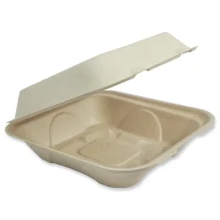 World Centric TO-SC-U9-LFP 9.2 in. x 9.1 in. x 3.2 in. Paper Fiber Hinged Containers - Natural (300/Carton)