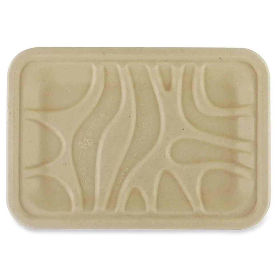 World Centric TR-SC-2S-LFS 5.7 in. x 8.2 in. x 0.6 in. Paper Fiber Trays - Natural (500/Carton)