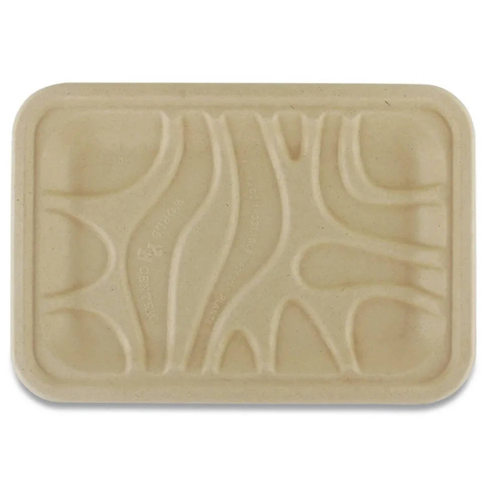 World Centric TRSC2SLLF 8.2 in. x 5.7 in. x 0.7 in. PLA Lined PFAS-Free Paper Fiber Trays - Natural (500/Carton)