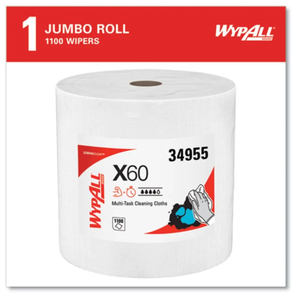 WypAll 12.2 in. x 12.4 in. General Clean Jumbo Roll X60 Cloths - White (1/Carton)