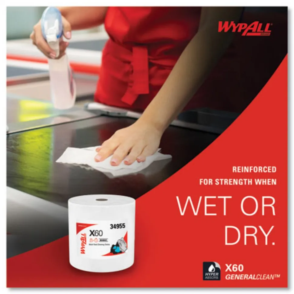 WypAll 12.2 in. x 12.4 in. General Clean Jumbo Roll X60 Cloths - White (1/Carton)
