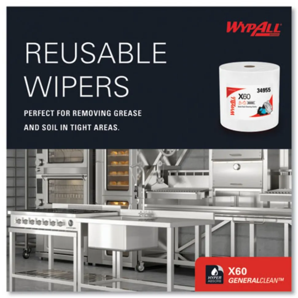 WypAll 12.2 in. x 12.4 in. General Clean Jumbo Roll X60 Cloths - White (1/Carton)