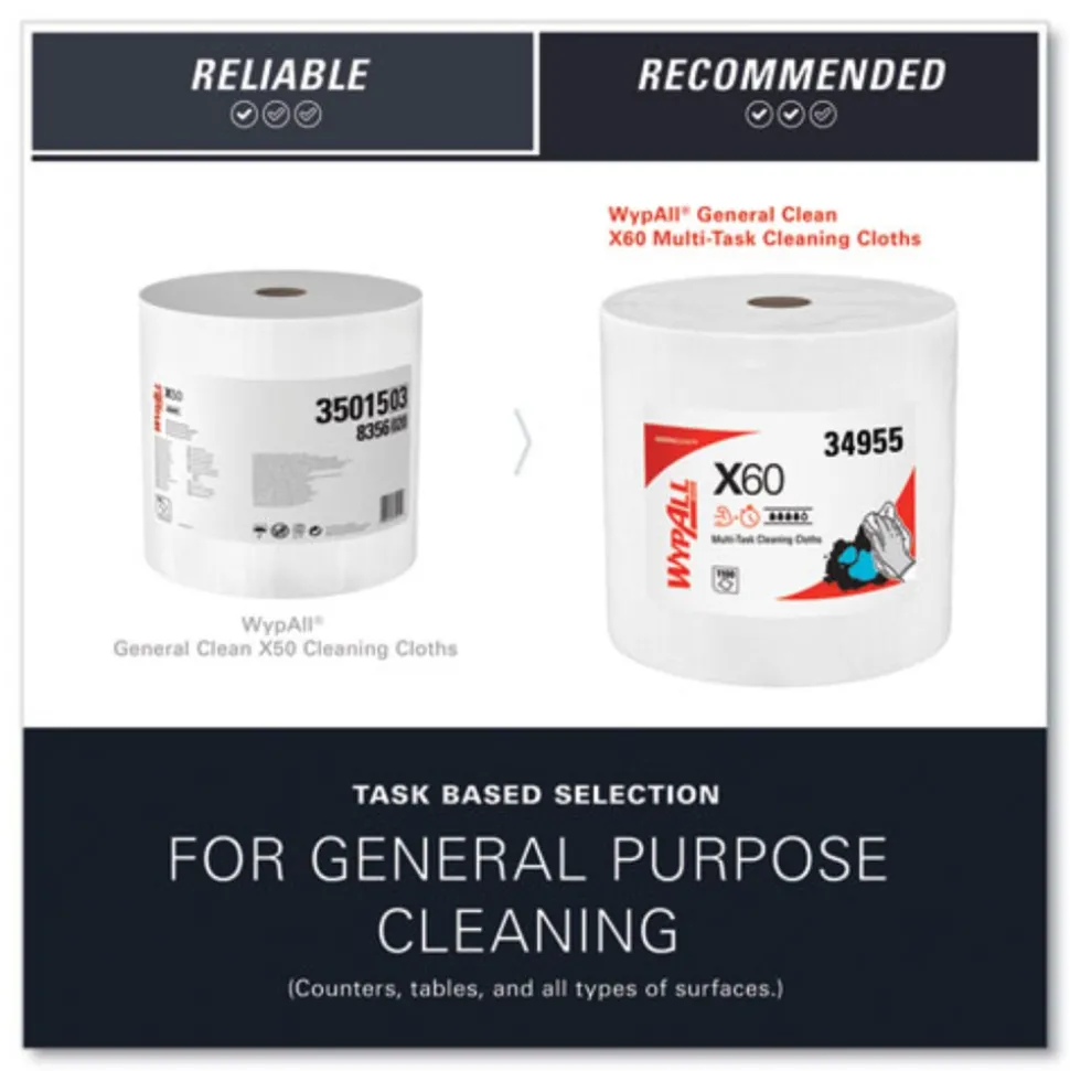 WypAll 12.2 in. x 12.4 in. General Clean Jumbo Roll X60 Cloths - White (1/Carton)