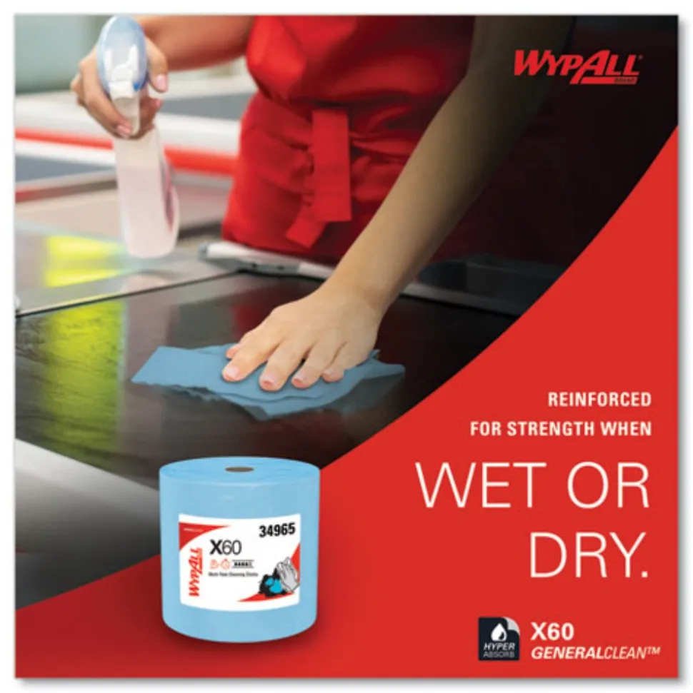WypAll 12.2 in. x 13.4 in. General Clean Jumbo Roll X60 Cloths - Blue (1100/Roll)