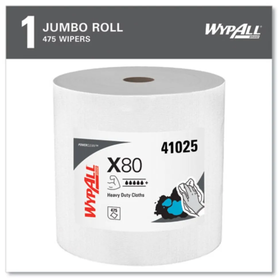 WypAll 12.4 in. x 12.2 in. Power Clean Jumbo Roll X80 Heavy Duty Cloths - White (475/Roll)