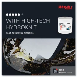 WypAll 12.4 in. x 12.2 in. Power Clean Jumbo Roll X80 Heavy Duty Cloths - White (475/Roll)