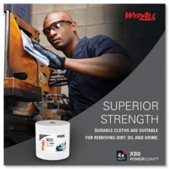 WypAll 12.4 in. x 12.2 in. Power Clean Jumbo Roll X80 Heavy Duty Cloths - White (475/Roll)