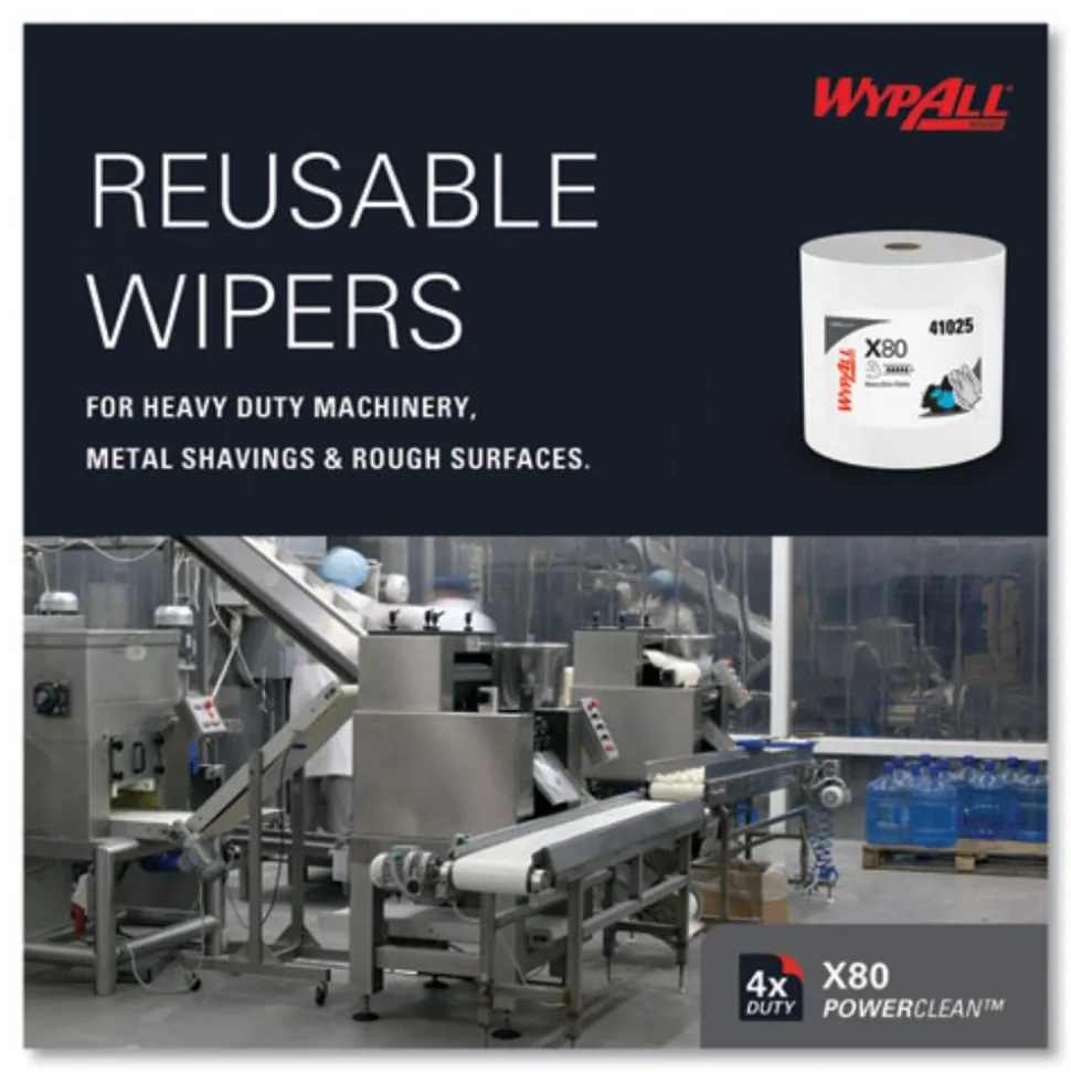 WypAll 12.4 in. x 12.2 in. Power Clean Jumbo Roll X80 Heavy Duty Cloths - White (475/Roll)