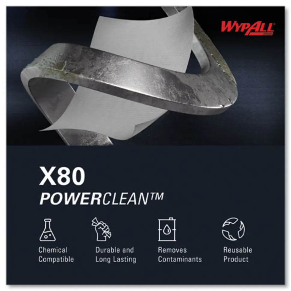 WypAll 12.4 in. x 12.2 in. Power Clean Jumbo Roll X80 Heavy Duty Cloths - White (475/Roll)