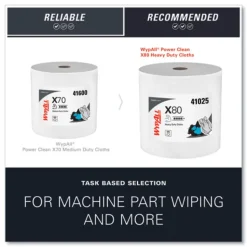 WypAll 12.4 in. x 12.2 in. Power Clean Jumbo Roll X80 Heavy Duty Cloths - White (475/Roll)